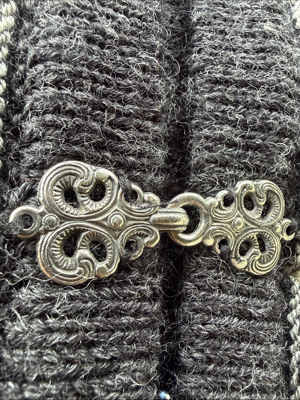 Black & Cream Norwegian Wool Cardigan with Red Accents - Picture 7 of 8